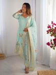 RICH LOOK CHANDERI SILK JACQUARD WORK WITH DIGITAL PRINTED TOP BOTTOM DUPATTA SEA GREEN