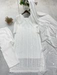RICH LOOK CHINON COTTON THREAD EMBROIDERY WORK WITH GPO LACE WORK TOP BOTTOM WITH DUPATTA PARTY WEAR WHOLESALE PRICE ETHNIC GARMENT (2)
