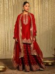 RICH LOOK CHINON SEQUENCE EMBROIDERY WORK TOP SHARARA WITH DUPATTA  RED