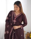RICH LOOK CHINON SILK EMBROIDERY SEQUENCE WORK AND HEAVY LACE WORK TOP BOTTOM WITH DUPATTA FESTIVE WEAR WHOLESALE PRICE ETHNIC GARMENT (11)
