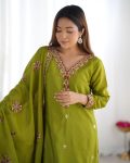 RICH LOOK CHINON SILK EMBROIDERY SEQUENCE WORK AND HEAVY LACE WORK TOP BOTTOM WITH DUPATTA FESTIVE WEAR WHOLESALE PRICE ETHNIC GARMENT (2)