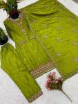 RICH LOOK CHINON SILK EMBROIDERY SEQUENCE WORK AND HEAVY LACE WORK TOP BOTTOM WITH DUPATTA FESTIVE WEAR WHOLESALE PRICE ETHNIC GARMENT (2)
