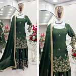 RICH LOOK CHINON SILK EMBROIDERY SEQUENCE WORK TOP PALAZZO WITH DUPATTA GREEN