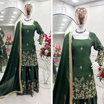 RICH LOOK CHINON SILK EMBROIDERY SEQUENCE WORK TOP PALAZZO WITH DUPATTA GREEN