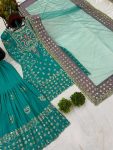 RICH LOOK CHINON SILK EMBROIDERY SEQUENCE WORK TOP SHARARA WITH DUPATTA FESTIVE WEAR WHOLESALE PRICE ETHNIC GARMENT (5)