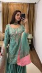 RICH LOOK CHINON SILK EMBROIDERY SEQUENCE WORK TOP SHARARA WITH DUPATTA FESTIVE WEAR WHOLESALE PRICE ETHNIC GARMENT (5)