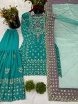 RICH LOOK CHINON SILK EMBROIDERY SEQUENCE WORK TOP SHARARA WITH DUPATTA FESTIVE WEAR WHOLESALE PRICE ETHNIC GARMENT (5)
