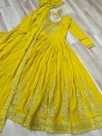 RICH LOOK FAUX BLOOMING EMBROIDERY ZARI SEQUENCE WORK GOWN WITH DUPATTA FESTIVE WEAR WHOLESALE PRICE ETHNIC GARMENT (7)