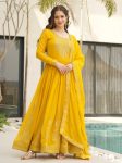 RICH LOOK FAUX BLOOMING EMBROIDERY ZARI SEQUENCE WORK GOWN WITH DUPATTA  LEMON