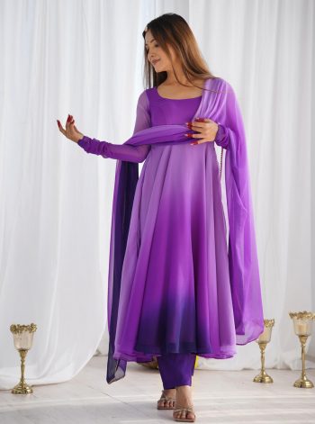 RICH LOOK GEORGETTE COLOURFULL PADDING GOWN BOTTOM WITH DUPATTA PURPLE