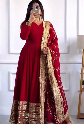 RICH LOOK GEORGETTE EMBROIDERY SEQUENCE DESIGN WORK GOWN BOTTOM WITH DUPATTA  MAROON