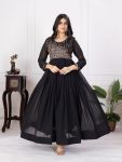 RICH LOOK GEORGETTE EMBROIDERY ZARI SEQUENCE WORK GOWN  BLACK