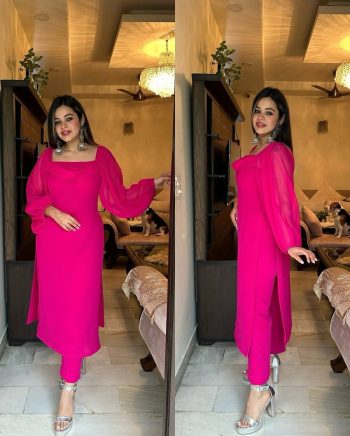 RICH LOOK GEORGETTE PLAIN WITH BALOON SLEEVES TOP BOTTOM SET  RANI