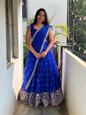RICH LOOK GEORGETTE SEQUENCE EMBROIDERY WORK  LEHENGA CHOLI WITH DUPATTA  BLUE