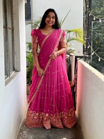 RICH LOOK GEORGETTE SEQUENCE EMBROIDERY WORK  LEHENGA CHOLI WITH DUPATTA  RANI
