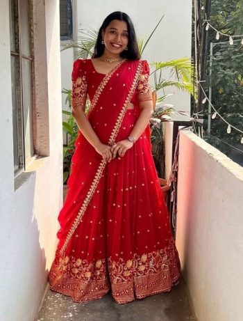 RICH LOOK GEORGETTE SEQUENCE EMBROIDERY WORK  LEHENGA CHOLI WITH DUPATTA  RED