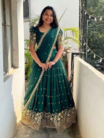 RICH LOOK GEORGETTE SEQUENCE EMBROIDERY WORK  LEHENGA CHOLI WITH DUPATTA  GREEN