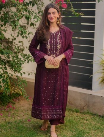 RICH LOOK GEORGETTE SEQUENCE EMBROIDERY WORK TOP BOTTOM WITH DUPATTA  WINE