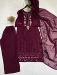 RICH LOOK GEORGETTE SEQUENCE EMBROIDERY WORK TOP BOTTOM WITH DUPATTA FESTIVE WEAR WHOLESALE PRICE ETHNIC GARMENT (3)