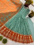 RICH LOOK ORGANZA SILK EMBROIDERY SEQUENCE WORK GOWN BOTTOM WITH DUPATTA PARTY WEAR WHOLESALE PRICE ETHNIC GARMENT (5)