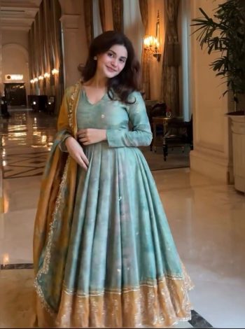 RICH LOOK ORGANZA SILK EMBROIDERY SEQUENCE WORK GOWN BOTTOM WITH DUPATTA MINT