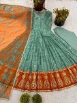 RICH LOOK ORGANZA SILK EMBROIDERY SEQUENCE WORK GOWN BOTTOM WITH DUPATTA PARTY WEAR WHOLESALE PRICE ETHNIC GARMENT (5)