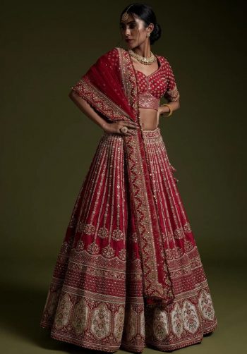 RICH LOOK RANGOLI SILK SEQUENCE DORI & THREAD WORK LEHENGA CHOLI WITH DUPATTA MAROON