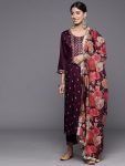 RICH LOOK RAYON EMBROIDERY WORK TOP BOTTOM WITH DUPATTA WINE