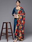 RICH LOOK RAYON EMBROIDERY WORK TOP BOTTOM WITH DUPATTA NAVY BLUE