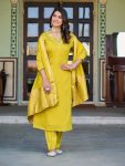 RICH LOOK ROMAN SILK EMBROIDERY WORK TOP BOTTOM WITH DUPATTA PARROT GREEN