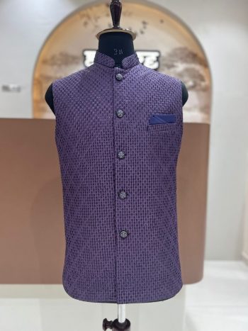 RICH LOOK SILK VAL AND SEQUENCE WORK MEN'S KOTI  PURPLE