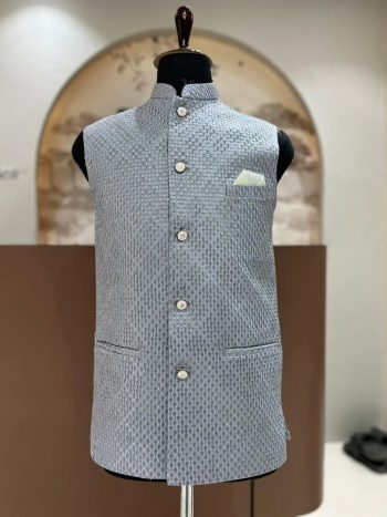 RICH LOOK SILK VAL AND SEQUENCE WORK MEN'S KOTI  GREY