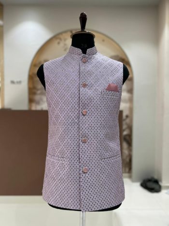 RICH LOOK SILK VAL AND SEQUENCE WORK MEN'S KOTI  LAVENDER