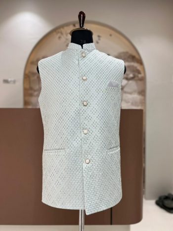 RICH LOOK SILK VAL AND SEQUENCE WORK MEN'S KOTI  WHITE