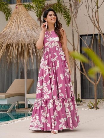 RICH LOOK SLUB COTTON PRINTED ONE PIECE PINK