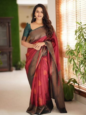 RICH LOOK SOFT LICHI SILK JACQUARD WORK SAREE WITH UNSTITCHED BLOUSE PEACH