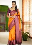 RICH LOOK SOFT LICHI SILK JACQUARD WORK SAREE WITH UNSTITCHED BLOUSE YELLOW