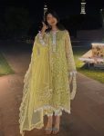 RICH LOOK SOFT NET EMBROIDERY GPU LACE WORK TOP BOTTOM WITH DUPATTA YELLOW