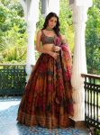 RICH LOOK TABBY ORGANZA DIGITAL PRINTED THREAD SEQUENCE WORK LEHENGA CHOLI WITH DUPATTA MUSTARD