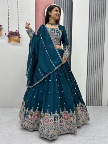 RICH LOOK VICHITRA EMBROIDERY CODING SEQUENCE AND THREAD WORK LEHENGA CHOLI WITH DUPATTA TEAL