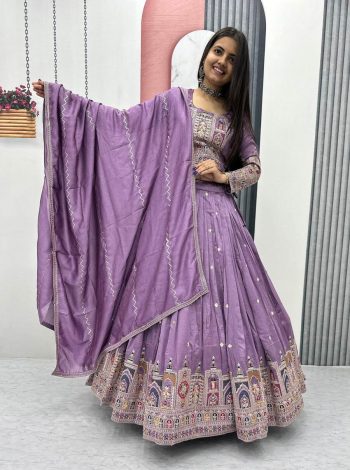 RICH LOOK VICHITRA EMBROIDERY CODING SEQUENCE AND THREAD WORK LEHENGA CHOLI WITH DUPATTA LAVENDER