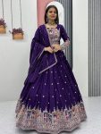 RICH LOOK VICHITRA EMBROIDERY CODING SEQUENCE AND THREAD WORK LEHENGA CHOLI WITH DUPATTA  PURPLE