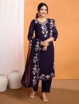 RICH LOOK VICHITRA SILK SEQUENCE EMBROIDERY WORK TOP BOTTOM WITH DUPATTA PURPLE