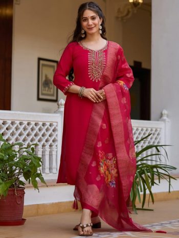 RICH LOOK VISCOSE CHANDERI BEADS AND HAND WORK TOP BOTTOM WITH DUPATTA RANI