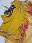 RICH LOOK VISCOSE CHANDERI SEQUENCE EMBROIDERY WORK TOP BOTTOM WITH DUPATTA FESTIVE WEAR WHOLESALE PRICE ETHNIC GARMENT (4)