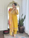RICH LOOK VISCOSE CHANDERI SEQUENCE EMBROIDERY WORK TOP BOTTOM WITH DUPATTA FESTIVE WEAR WHOLESALE PRICE ETHNIC GARMENT (4)