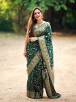 TRADITIONAL BANARASI SOFT SILK ZARI WEAVING WORK SAREE WITH UNSTITCHED BLOUSE GREEN
