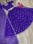 TRADITIONAL CHINON THREAD SEQUENCE EMBROIDERY WORK LEHENGA CHOLI WITH DUPATTA PURPLE