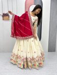 TRADITIONAL COTTON EMBROIDERY CHAIN WORK STITCHED LEHENGA CHOLI WITH DUPATTA PARTY WEAR WHOLESALE PRICE ETHNIC GARMENT (3)