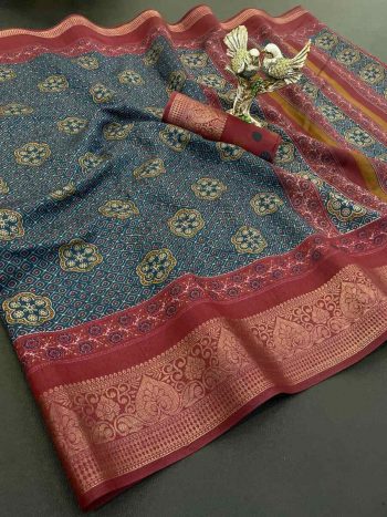 TRADITIONAL DOLA SILK BANDHANI PRINTED JACQUARD WORK SAREE WITH UNSTITCHED BLOUSE RAMA